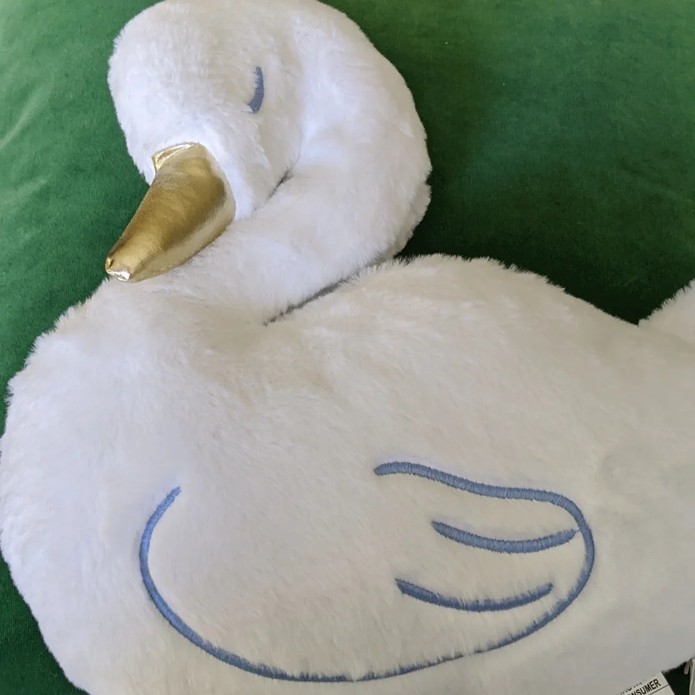 Plush Swan Pillow Figural Decorative Gold White Spring Easter Soft New